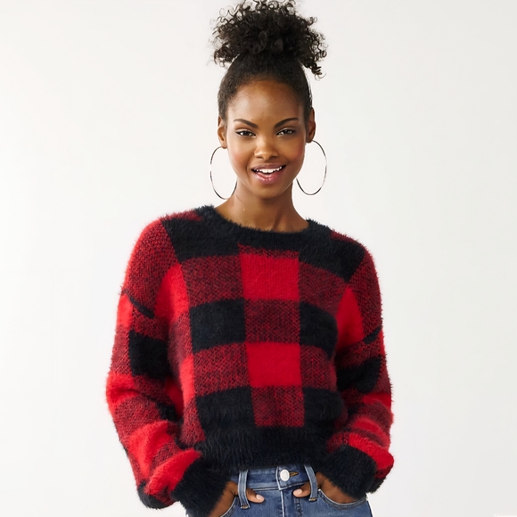 SO Red and Black Fuzzy Sweater - Picture 1 of 5